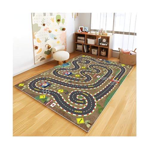 Kids Rug Car Rugs for Kids Toy Cars Play Mat City Life Road Rug for Cars Fun City Map for Carpet for Bedroom Boys (Sand Track, 31 * 47 inches)