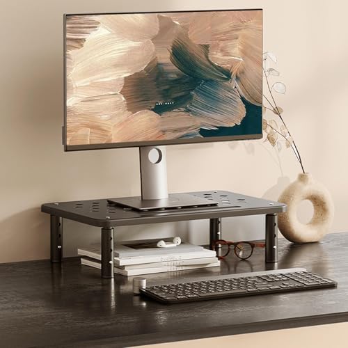 Monitor Stand Riser, capacidad 20 kg, 3 niveles de altura | Construcción en ABS y acero al carbono, orificios ventilados, almacenamiento bajo escritorio, uso en oficina en casa miniatura 4