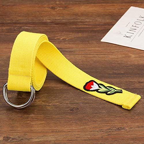 Preisvergleich Produktbild Gürtel Gestickte Leinwand Herren- Und Damengürtel Modetrend Doppelringschnalle Damen-Canvasgürtel Outdoor-Freizeitgürtel 110-140Cm Myellow