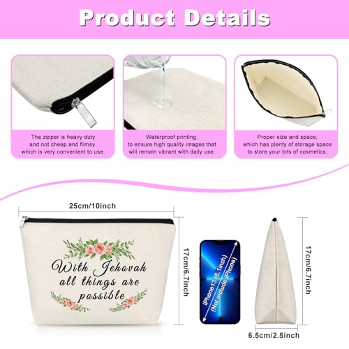 Christian Gift Baptism Gift for Women Jehovah Makeup Bag for Her Motivational Saying Cosmetic Bag Jehovah Witness Present Religious Birthday Easter Present for Friends Wife Sister Zipper Travel Pouch2