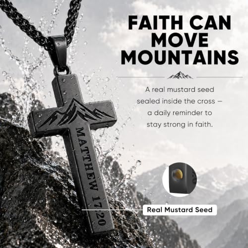Cross Necklace for Men-Mustard Seed Faith Pendant Necklaces With 24in Chain - image 2