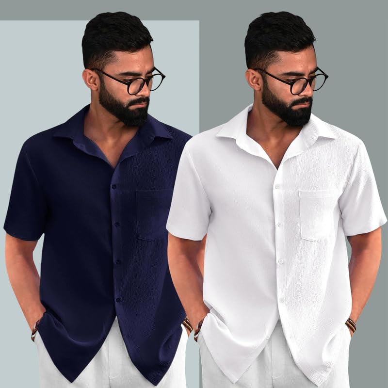 Image of Tee Projekt Solid Shirt for Men's ||Pop corn Shirt|| Solid Shirt for Men's|| Casual Shirt for Men||Half Sleeve Spread Collar Shirt for Men|| Pack of-2