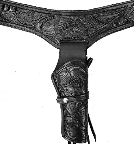 Ceinturon holster en cuir véritable noir revolver 357 38 Modestone rigide