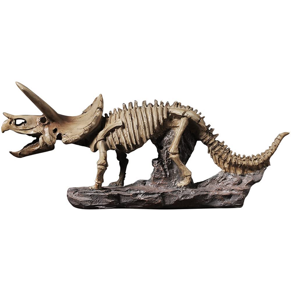 Adornos de estatuas fósiles de triceratops de simulación, escultura creativa de resina fósil de dinosaurio, decoración de escritorio de oficina en casa, decoración de mesa de estantería