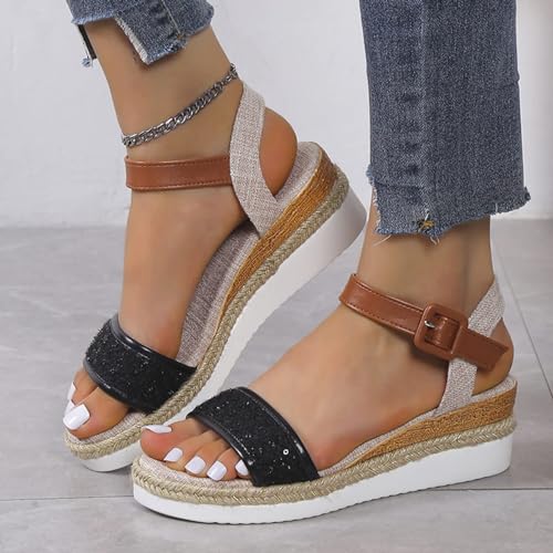 Open Toe Buckle Ankle Strap Espadrilles Flatform Wedge Casual Sandal Espadrille Low Heel Sandals 2025 Close Dressy Summer Platform Leather Elegant Flats Girls Flower Girl Heels Flat Shoes2