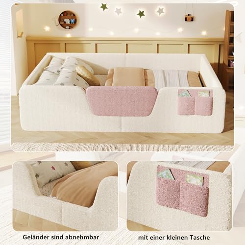 Cama tapizada de 140x190 cm anticaídas con almacenamiento integrado 7