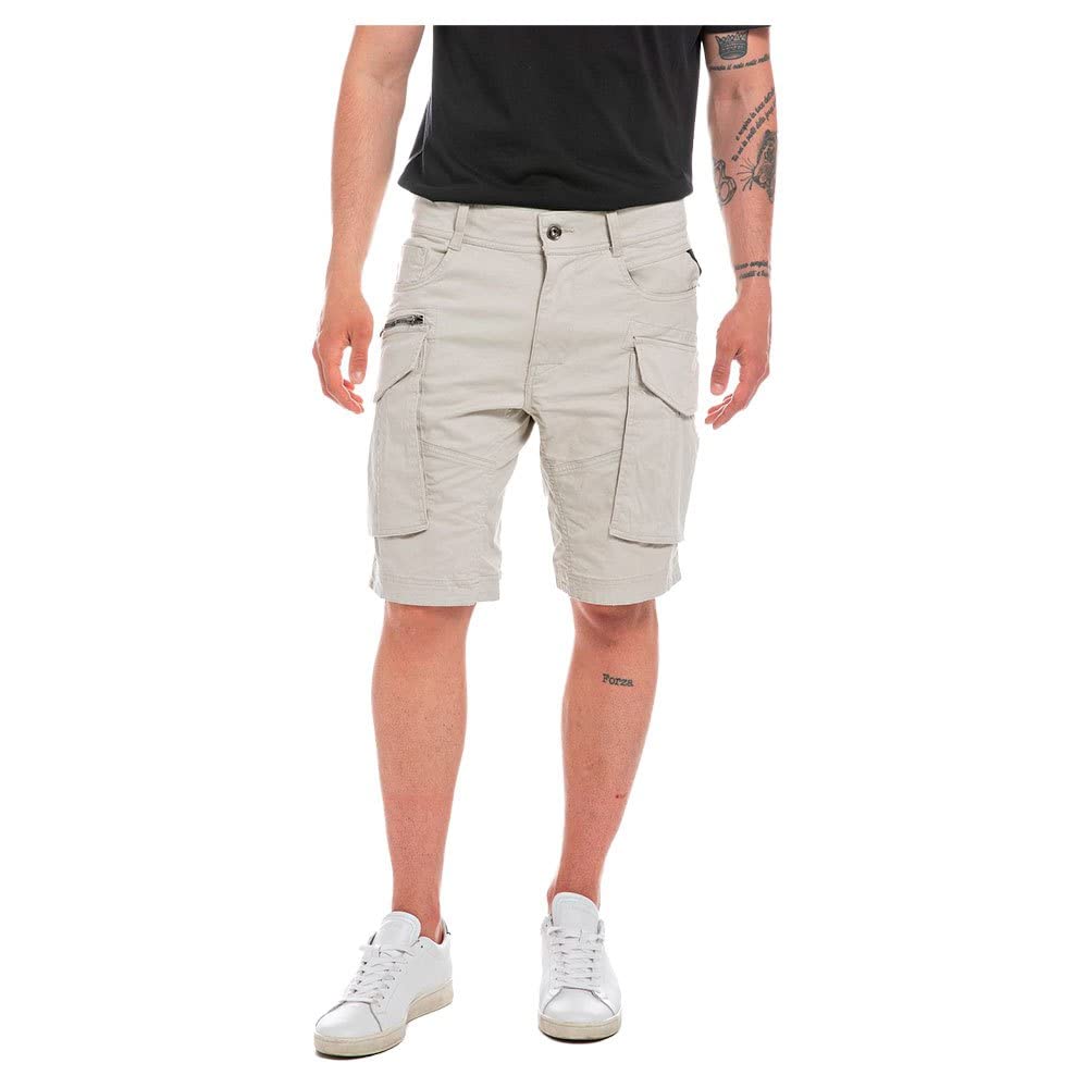 Replay Herren Cargo-Shorts Joe Short Regular-Fit mit Stretch, Aluminium 205 (Beige), 30W