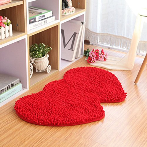 Yx-Yami Chenille Double Heart Rugs,Super Soft Anti-Skid Area Rugs Carpet, Bathroom, Bedroom, Stairs And New Home Floor Decorations (Red) #TOP1