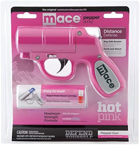 Mace Brand Self Defense Pepper Spray Gun with Strobe LED to Aim and Distract Threats, Police Strength with UV Dye, 20' Spray, 28 Grams, 6.5" x 4.5"