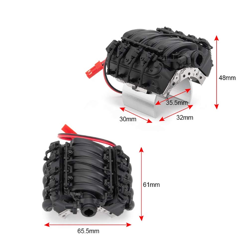 V8 Motor Fan with Temperature Sensor, 1/10 Scale V8 RC Simulation Engine Cover Cooler with Universal Motor Fan (Black)