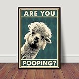 Funny Cute Llama Are You Pooping Vintage Poster Bathroom Decor Wall Art Canvas Painting Toilet Gift Alpaca Pictures Prints