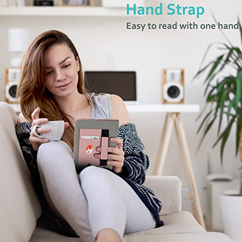 RSAquar New Kindle Paperwhite Case for 11th Generation eReader, 6.8” 2021 Edition, Premium PU Leather Cover with Auto Sleep Wake, Hand Strap, Card Slot, and Foldable Stand, Rose Gold - Thumbnail 3