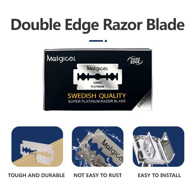 Miniatura 3 de 100 cuchillas de afeitar de seguridad de doble filo, cuchillas de afeitar de acero inoxidable platino de primera calidad con PTFE, bordes