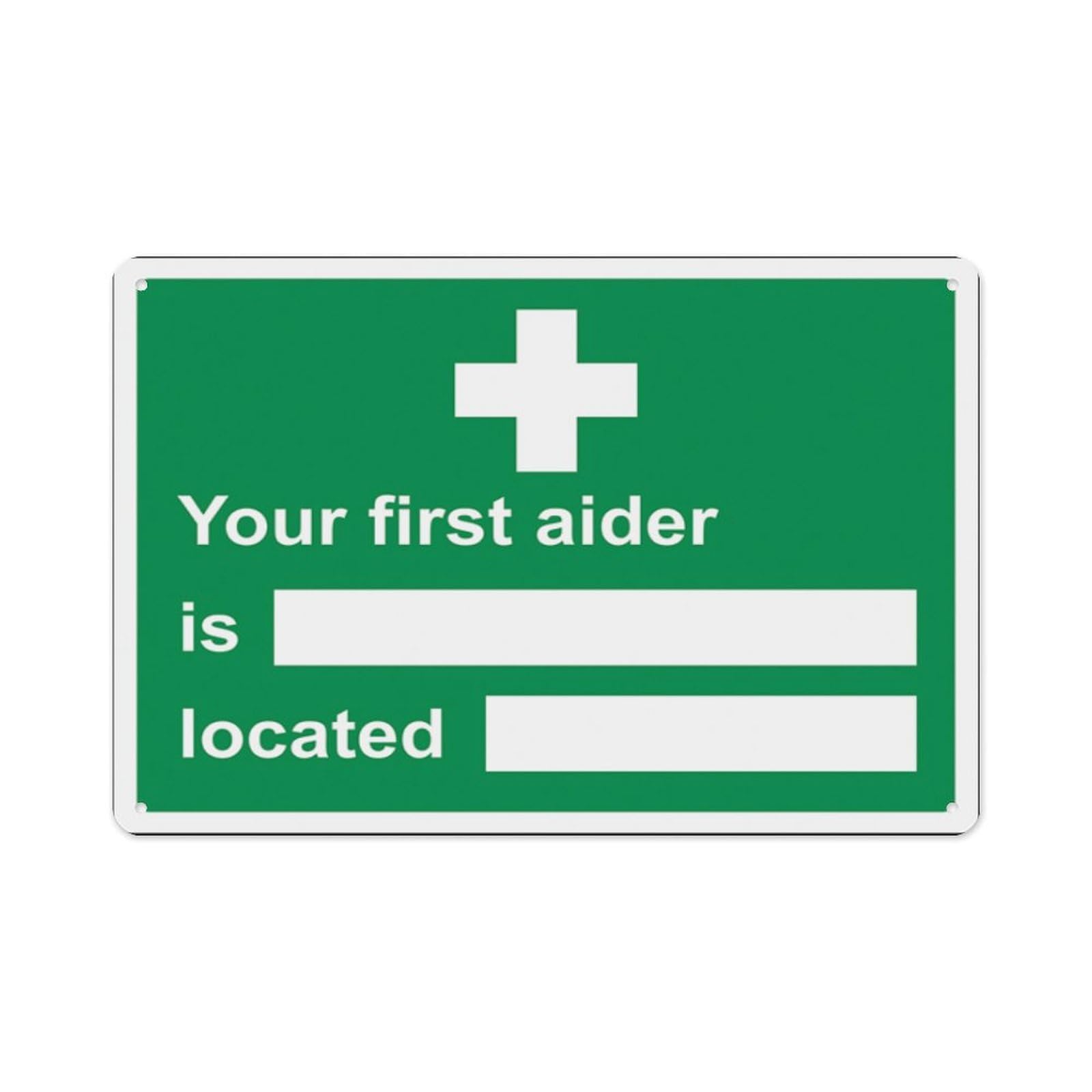 peiyeety Your First Aider Is Located Aluminum Tin Warning Signs For Home Outdoor Garden 8X12 Inches