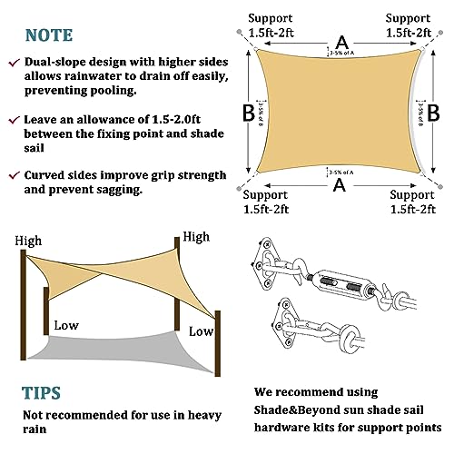 Shade&Beyond 07'X13' Sun Shade Sails Curved Canopy Rectangular Sand 185Gsm Shade Sail Permeable thumb #5