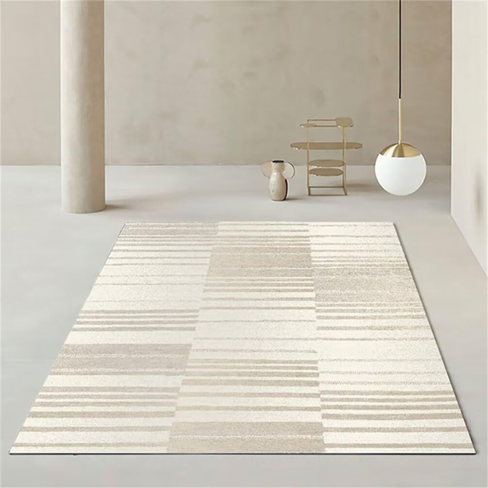 Chemin tapis couloir et salon 200x300cm kaki lavable à motif lignes
