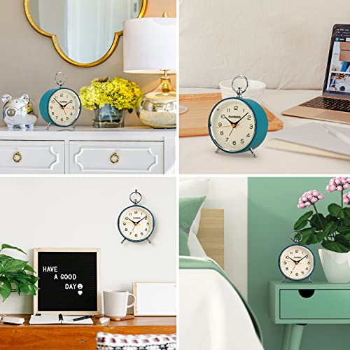 Analog Alarm Clocks For Bedrooms Non Ticking With Night Light Snooze 4.3 Inch Round Retro Alarm Clock Battery Operated Clock For Bedsides Living Room For Kids #TOP4
