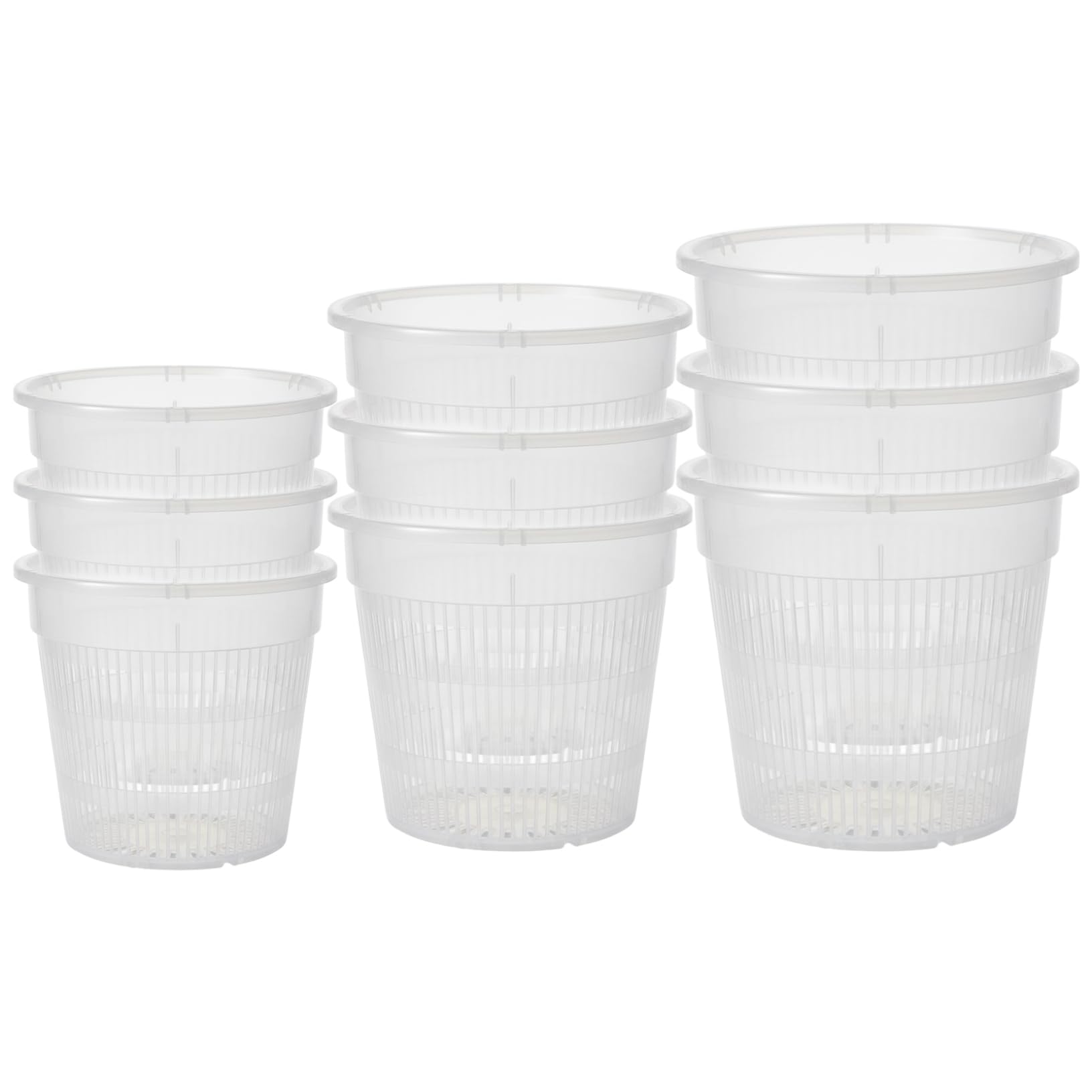 Ameble Clear Orchid Pots with Holes and Saucers, 9 Pack (11cm/14cm/16cm) - Plastic Orchid Pots for Repotting and Healthy Root Growth