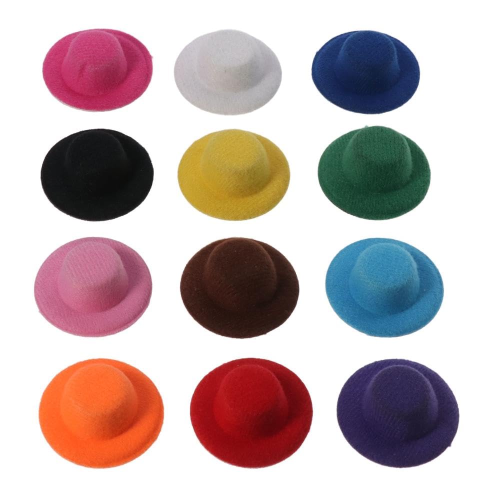Uniquer 12 Colors Miniature Top Hat, Tiny Hats for Dolls Making, 13x41mm Mini Hats for Formal Attire