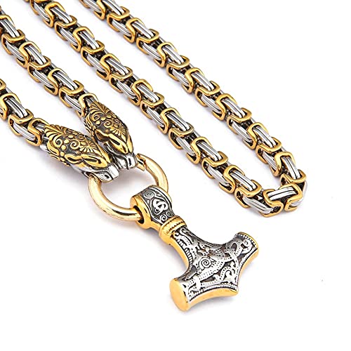 Collier Viking Homme Pendentif Marteau Thor Mjolnir Chaîne Roi Acier Inoxydable
