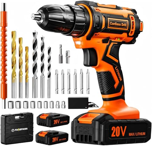 Perceuse Visseuse Sans Fil 20V, Visseuse Devisseuse Sans Fil avec 2 Batteries 2.0Ah, 42Nm, 25+1 Réglages de Couple, 2 Vitesses, LED, 24 Accessoires et Valise, pour la Bricolage