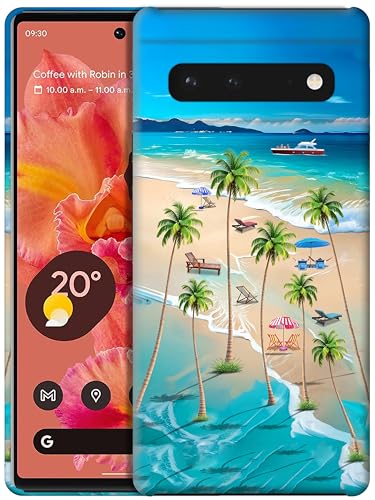 Coque Pixel 6 GlamCase en plastique rigide blanc avec motif palmiers