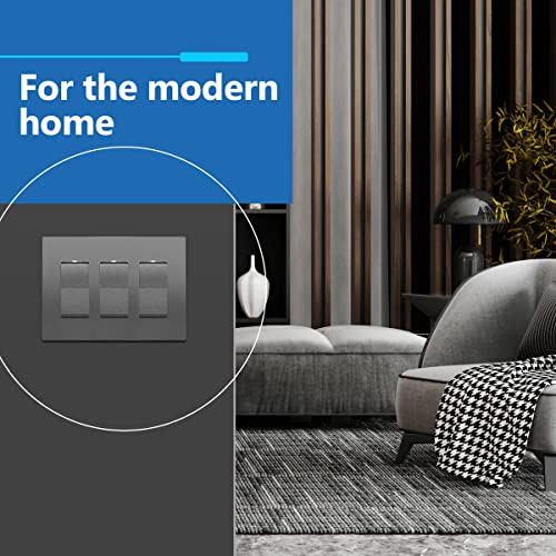 Image of LIDER Decorator Switch Cover, Screwless Wall Plate, Mid-Size 3-Gang 4.88 inch x 6.77 inch, LSWP-33M-SG, UL Listed, Thermoplastic, Matte Space Gray, 1-Pack