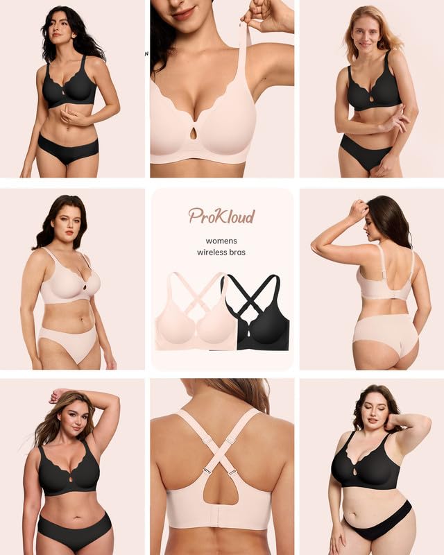 Image of ProKloud Bras for Women No Underwire Wireless Jelly Bras Full Coverage Seamless Push Up Bralettes Support Tshirt Bra