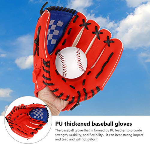 Luva esportiva de couro PU para crianças e beisebol, softbol, esportes em campo (vermelho P)