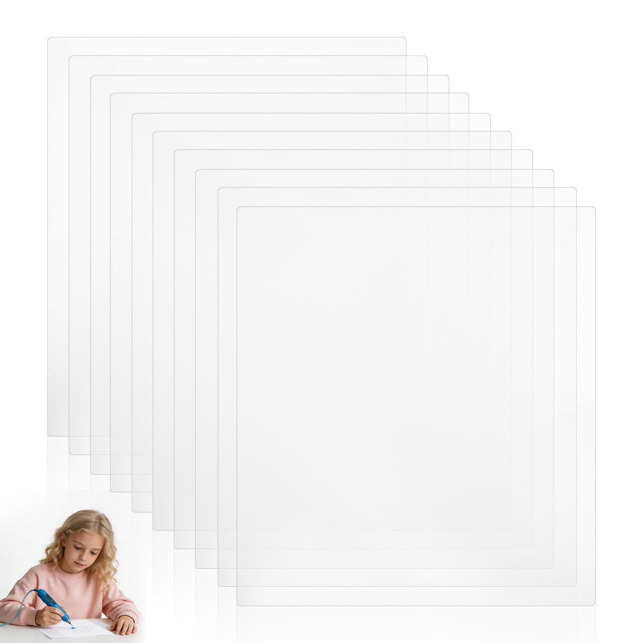 DECHOUS Simplified Drawing 3D Pen Mat 10 Pieces Stencils PVC Art Portable Craft Copying Board Transparent PVC Clear Stencil Sheets 7.87 X 7.09 in for Kids Supplies Sketching Tracing Projects
