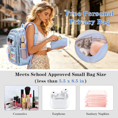 Image of Three-layer Clear Backpack, Heavy Duty Clear Bookbag for Kids, See Through Backpack Transparent Bag for Girls Boys (Light Blue)