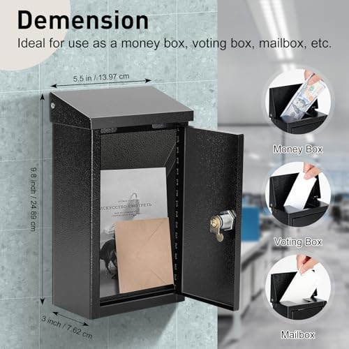 Image of xydled Wall-Mounted Key Drop Box with Key Lock, Metal Mailbox, Black