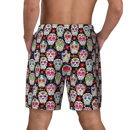 Men's Colorful Flower Skulls Print Quick-Dry Mesh Swim Trunks Stretch Lining Beach Shorts Surfing Summer Vacations3