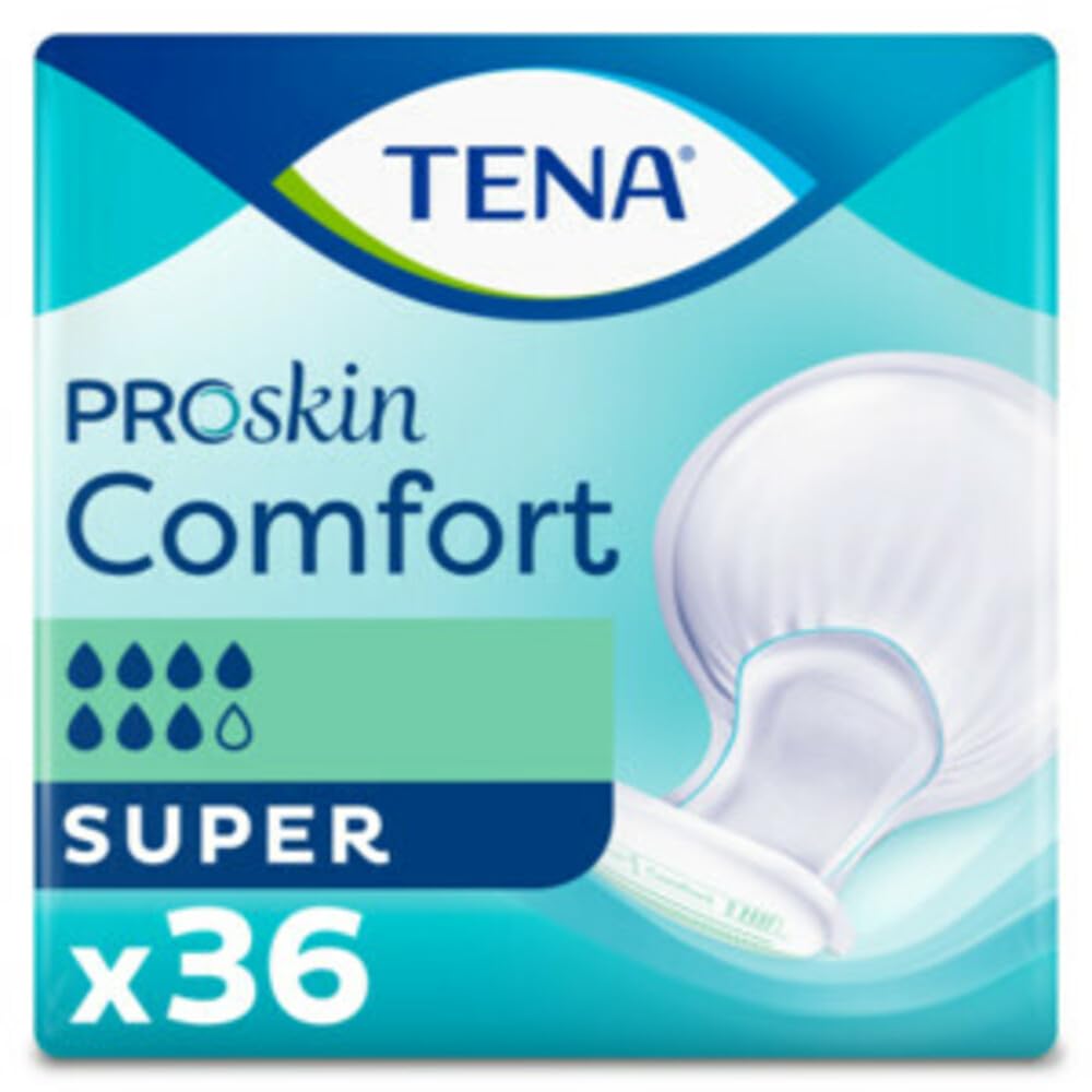 TENA ProSkin Comfort Super - Almohadillas para incontinencia, 7 gotas de alta absorción, 2 paquetes de 36
