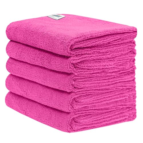 Image of SOFTSPUN Microfiber Cloth (5pcs - 40x60cms -340GSM) Pink, Super Soft Absorbent Cleaning Towels Cleans & Polishes Everything in Your Home.