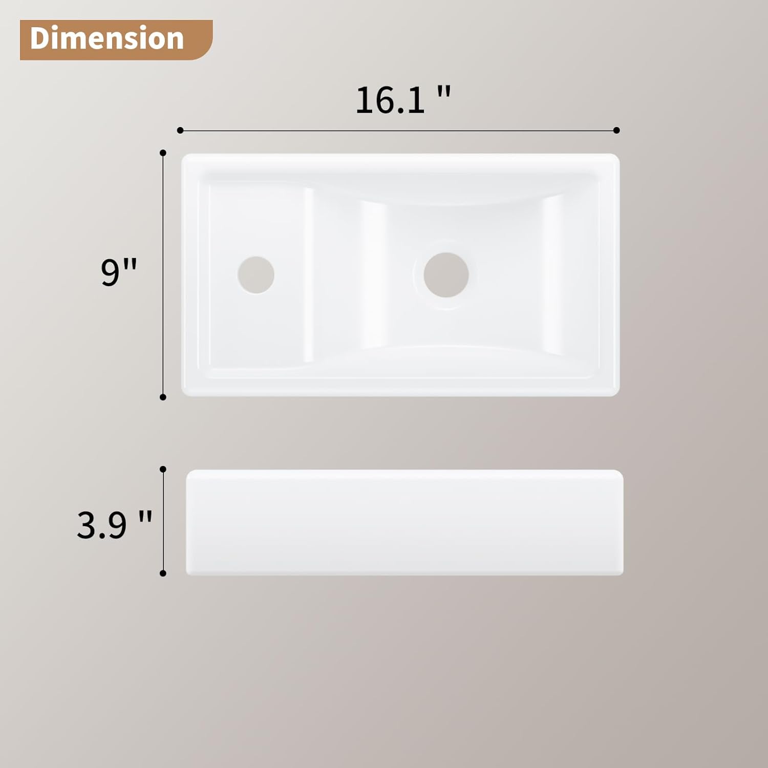 16" x 9" Wall Mount Bathroom Sink Rectangule Floating Sink Porcelain Ceramic White Bathroom Vessel Sink Left Hand Set