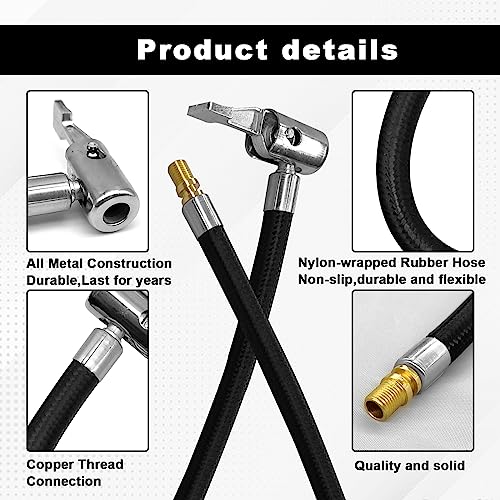 Image of 9.2-inch tire inflation hose adapter, for rotary to locking connection, rubber hose and standard tire valve fine thread, tire inflation pump hose adapter