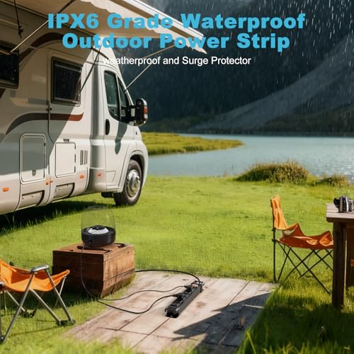 HEZI Extensión IPX6 impermeable para exteriores con protector contra sobretensión de 1200J, color negro, cable de 1.83 m miniatura 6