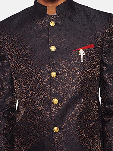 WINTAGE Men's Banarasi Rayon Cotton Festive and Casual Bandhgala Jodhpuri Blazer : Black4