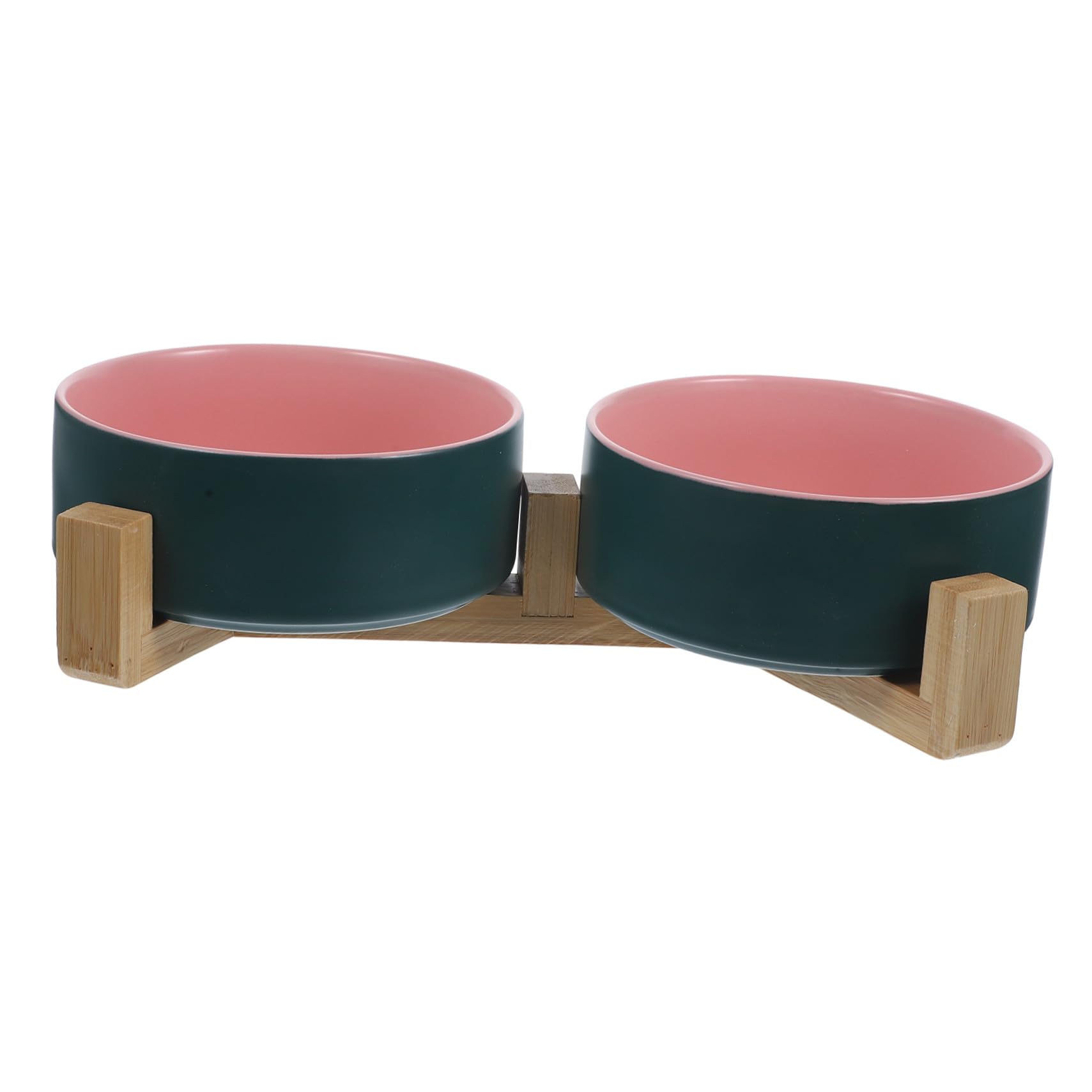 SUPVOX Gamelle Céramique Chat Double avec Support en Bois pour Nourriture et Eau, Design Élégant et Pratique