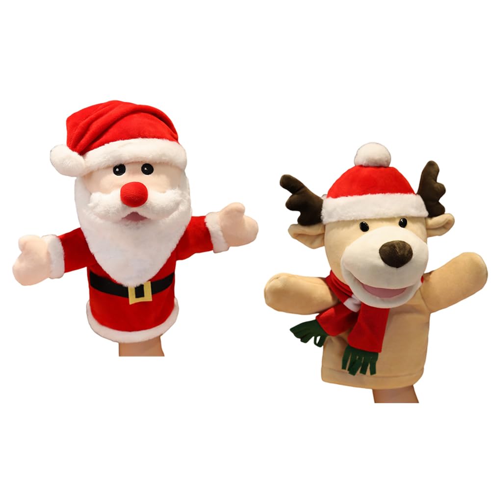 PLUSHCEWT Burattini Di Mano Natalizi, Set Di 3 Pupazzi: Babbo Natale, Pupazzo Di Neve E Renna, Marionette Con Bocca Aperta Per Bambini, Giocattoli Per Narrazione E Giochi Di Ruolo