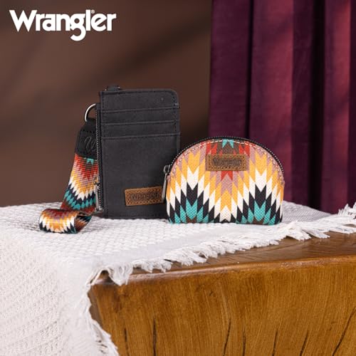 Image of Wrangler Aztec Keychain Wristlet Wallets for Women Western Dual Pouch Wristlet Credit Card Holder Wallet with Zipper Pocket WG2211-W0051BK