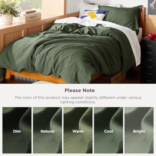 Image of Bedsure Prewashed Twin Duvet Cover, Cotton-Like Bedding Set, Olive Green | Ultra Soft, Relaxed Texture, Twin XL Breathable Comfort, Hidden Zipper, 8 Corner Ties, Easy Care, OEKO-TEX, Year-Round Use