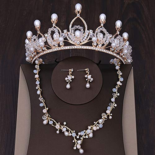 Preisvergleich Produktbild ANLW Hochzeit Prom Hair Pins Braut Krone Kopfschmuck DREI-teiliges Set Prinzessin Hochzeit Gold Halskette Ohrringe Zubehör