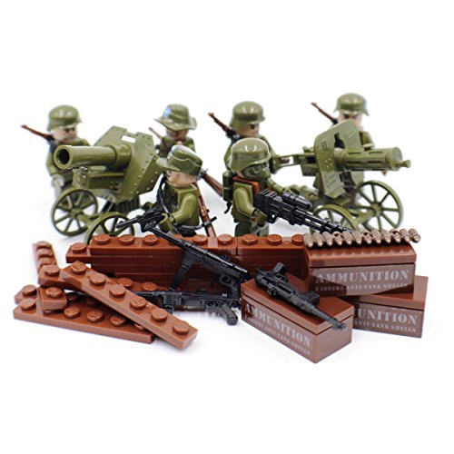 WW2 Heavy Infantry Army Soldiers with Artillery - Military Building Block Model