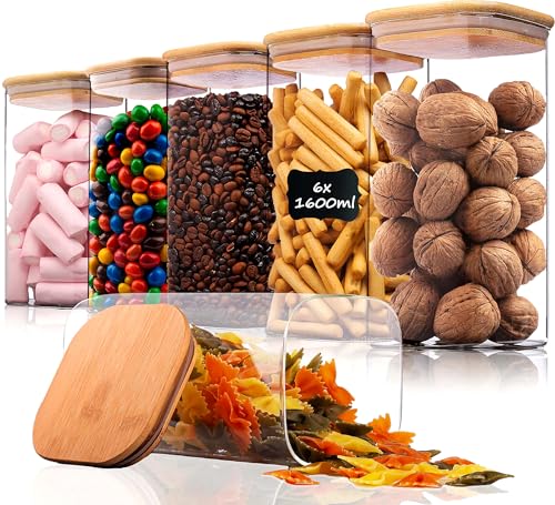 Deco haus® Vorratsgläser mit Deckel eckig 6er Set [+ETIKETTEN] - ...