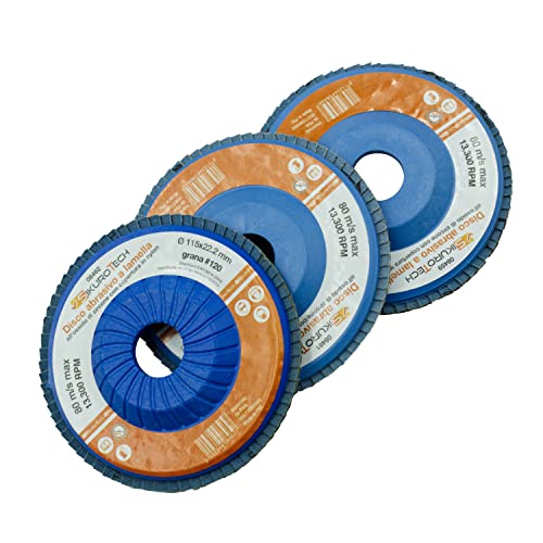 SikuroTech Kit de 3 disques lamelles avec grain 120 Disque à lamelles à l'oxyde de zirconium avec couverture en nylon Trou 115 x 22,2 mm disques abrasifs pour meuleuse disques abrasifs professionnels Cover