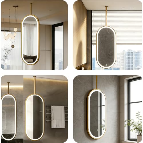 Miroir de coiffeuse ovale suspendu en métal doré chic - 8