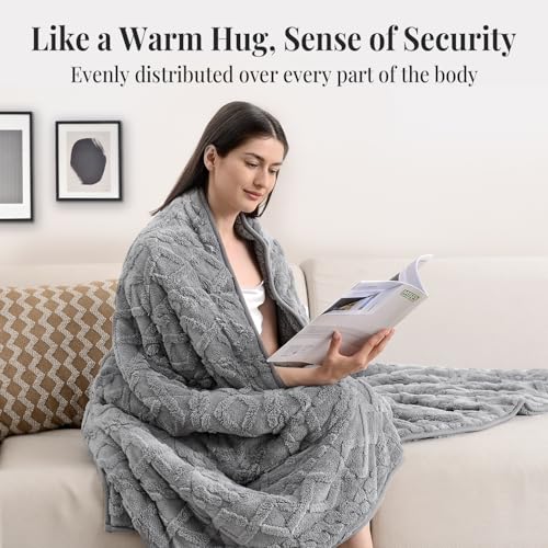 Image of Topblan Weighted Blanket for Adults, 48 inch x 72 inch 15lbs, Soft Sherpa Twin Size Heavy Blanket with 3D Jacquard Flannel Fleece Weighted Blankets for Couch and Bed