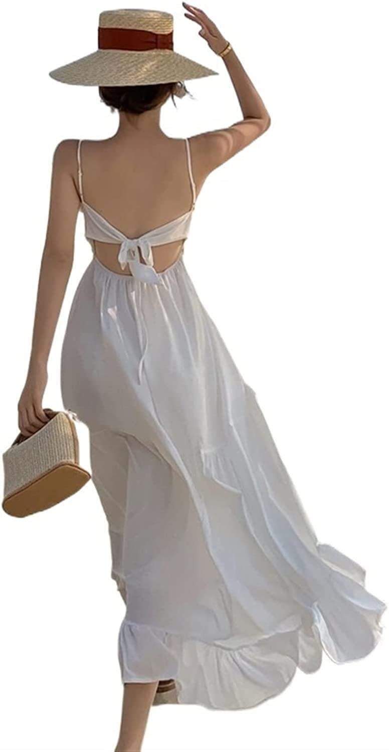 Verstellbarer Ersatz-Schultergurt, Handtaschenträger, Kleider, ärmellos, Spaghettiträger, langes Kleid mit V-Ausschnitt, Boho-Strand-Maxikleid, Sommerkleider (Farbe: Weiß, Größe: L) ( Color : White ,